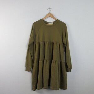 Natural Life Sweater Dress XS S Green Cotton Blend Tiered Oversized Boho 820